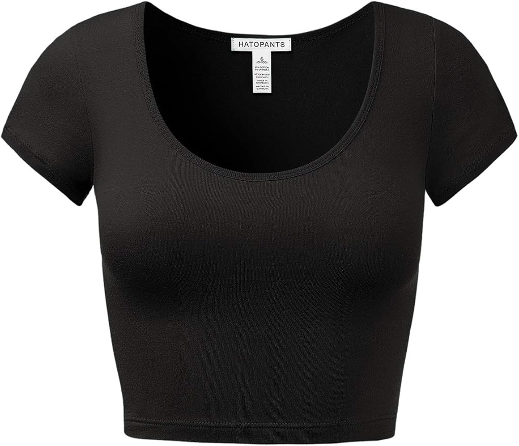 Women's Cotton Basic Scoop Neck Crop Top Short Sleeve Tops