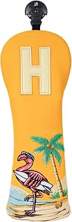 Golf Club Covers Surfing Flamingo for Woods and Drivers Funny Driver Fairway Hybrid Headcover Coconut Tree Embroidery