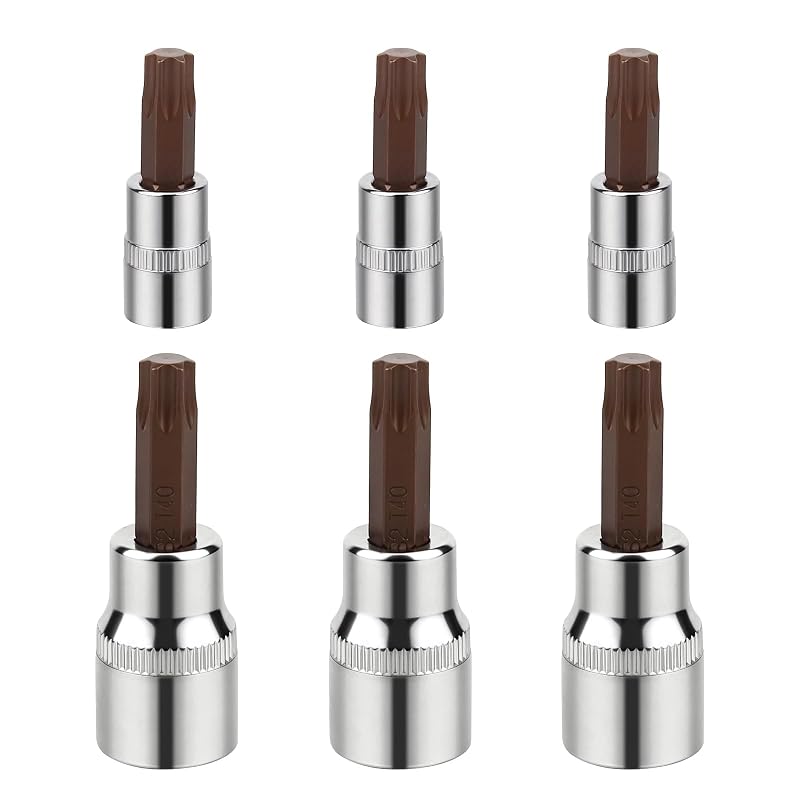 Jogo de Soquetes Torx T40 IGVSP com Encaixes de 6,35 mm e 9,525 mm em Aço S2 e CR-V, 6 peças