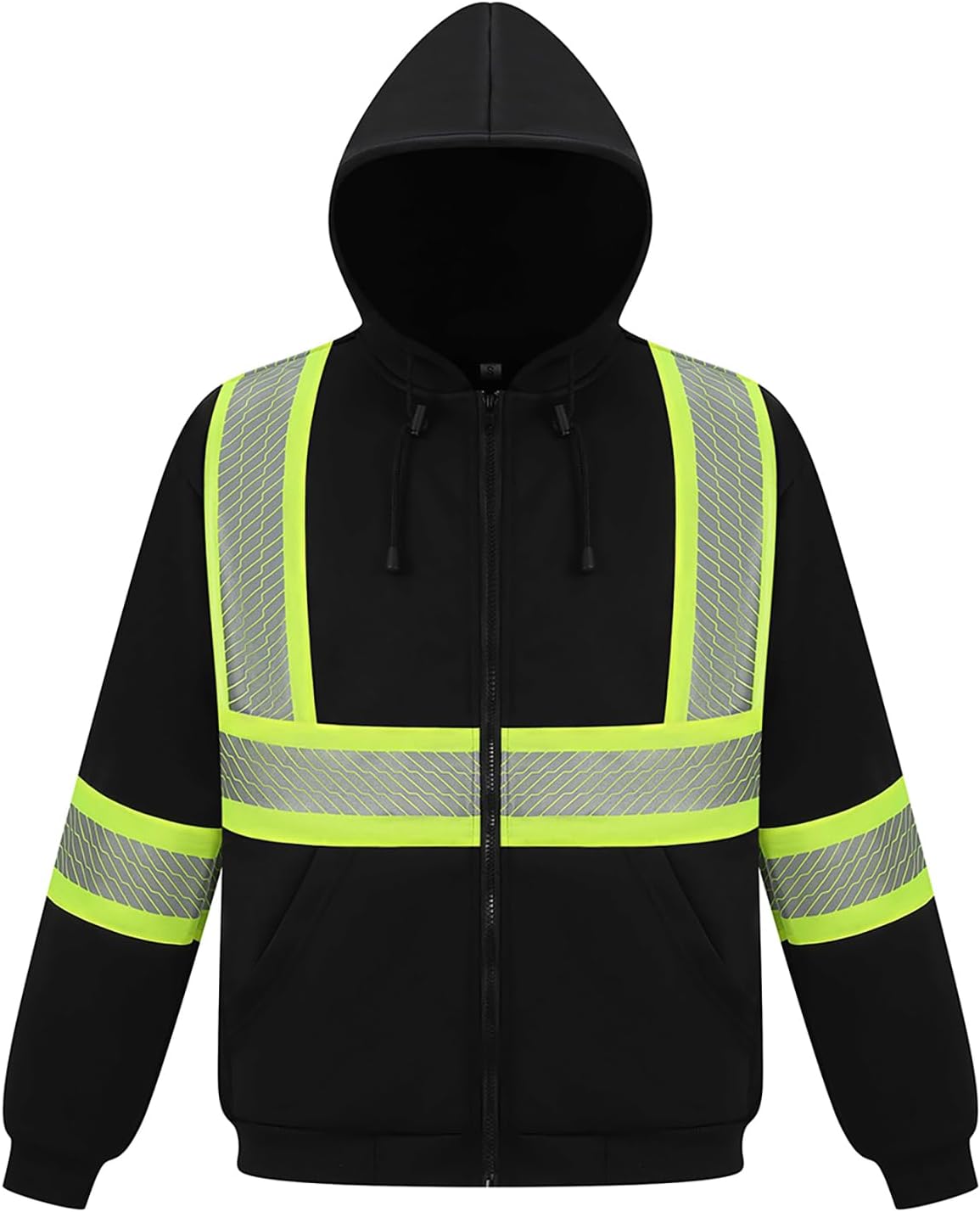 Gasoline Men's High Visibility Safety ANSI Class 3 Reflective Zipper Cold Weather Reflective Hoodie Hood