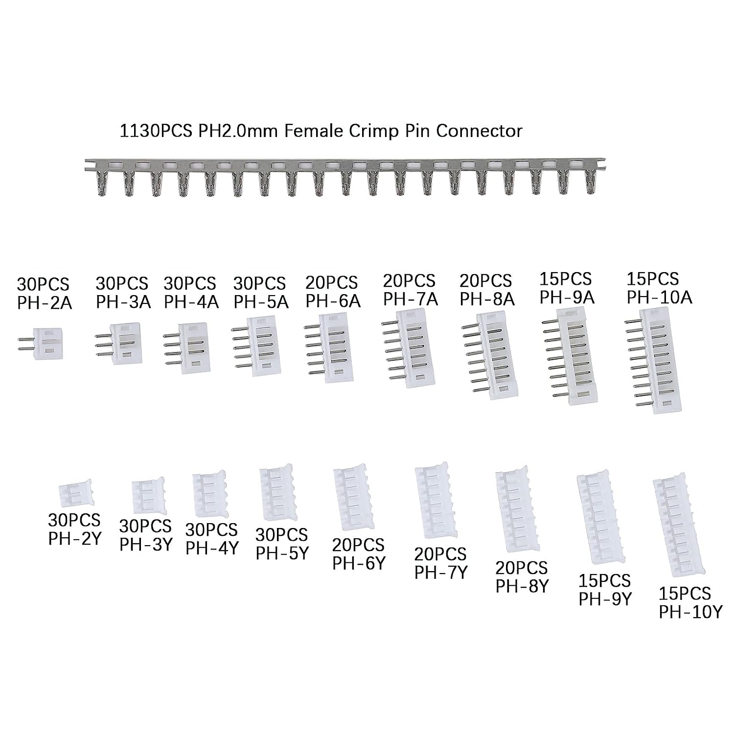 Harrisen Set 1330 Connettori JST-PH 2.0 Mm - Kit Maschio/Femmina 2-10 Pin Per Stampanti 3D E Arduino