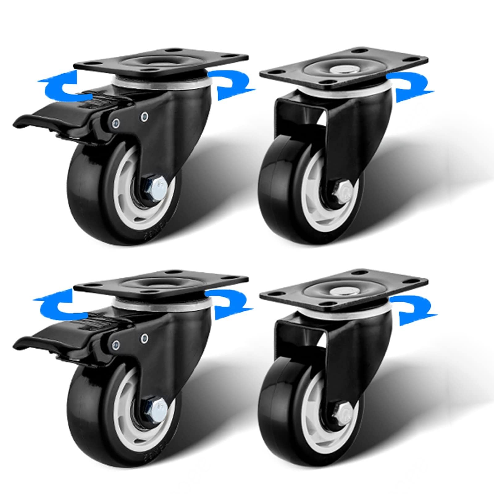 ZGUOUZANTYE TPE Rubber Swivel Caster Wheels 4 Pack Heavy Duty with 2 Brakes Floor Protecting Silent Castors(1.5in)