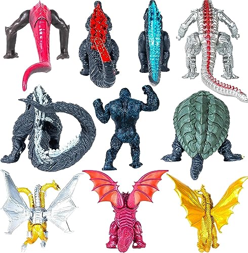 JAYKENIXO 10pcs New Dragon Action Figures King of The Monsters - Dragon VS Kong Mini Monster Orangut