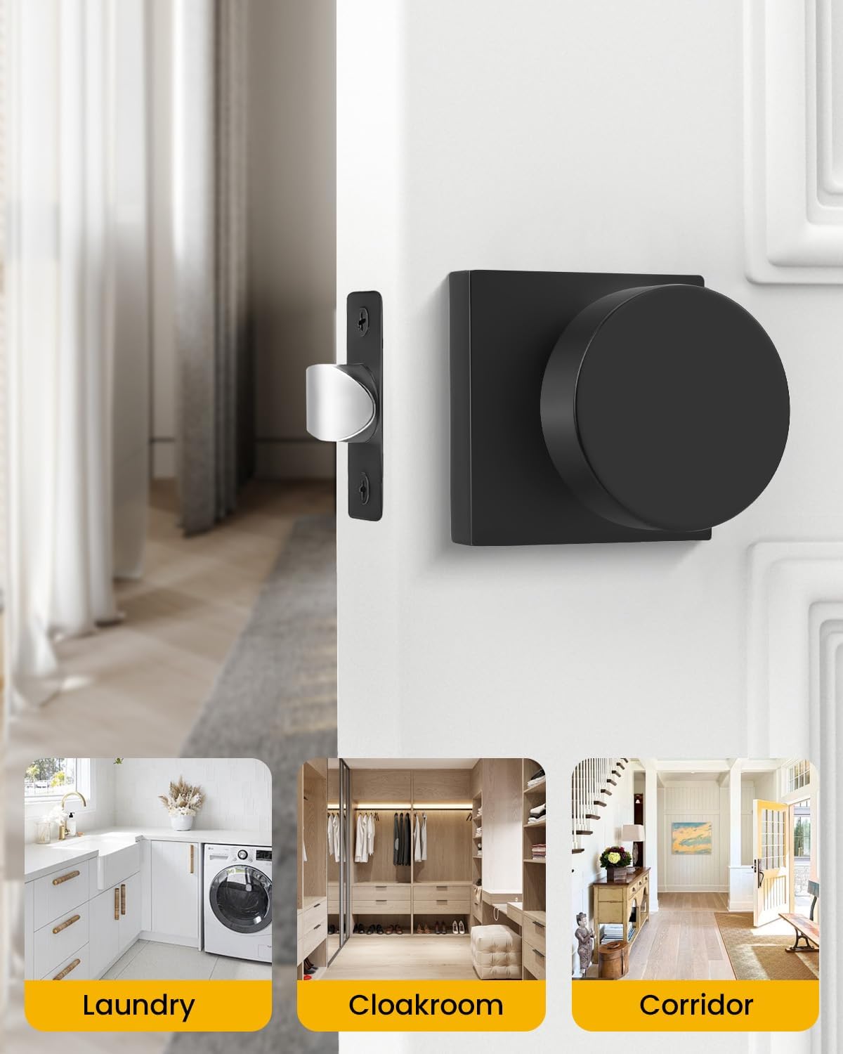 Goldenwarm Passage Door Knobs Black, Zinc-Alloy Heavy Duty Closet Door Knobs, Contemporary Matte Black Door Knob Passage, Matte Black Door Knob for Hallway(1 Pack)