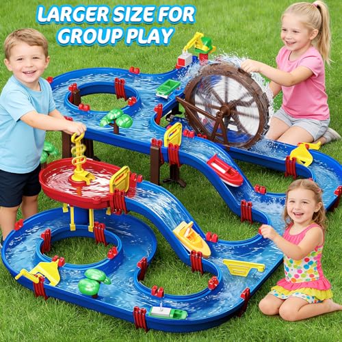 TERRAMUS 2-Tier Kids Watermill Water Table Toys, 124PCS Water Park Playset with Pump, Waterwheel, Summer Outdoor Water Toys Waterways for Backyard,Lawn,Beach,Pool,Gifts for Boys Girls Toddlers 3-5 4-8