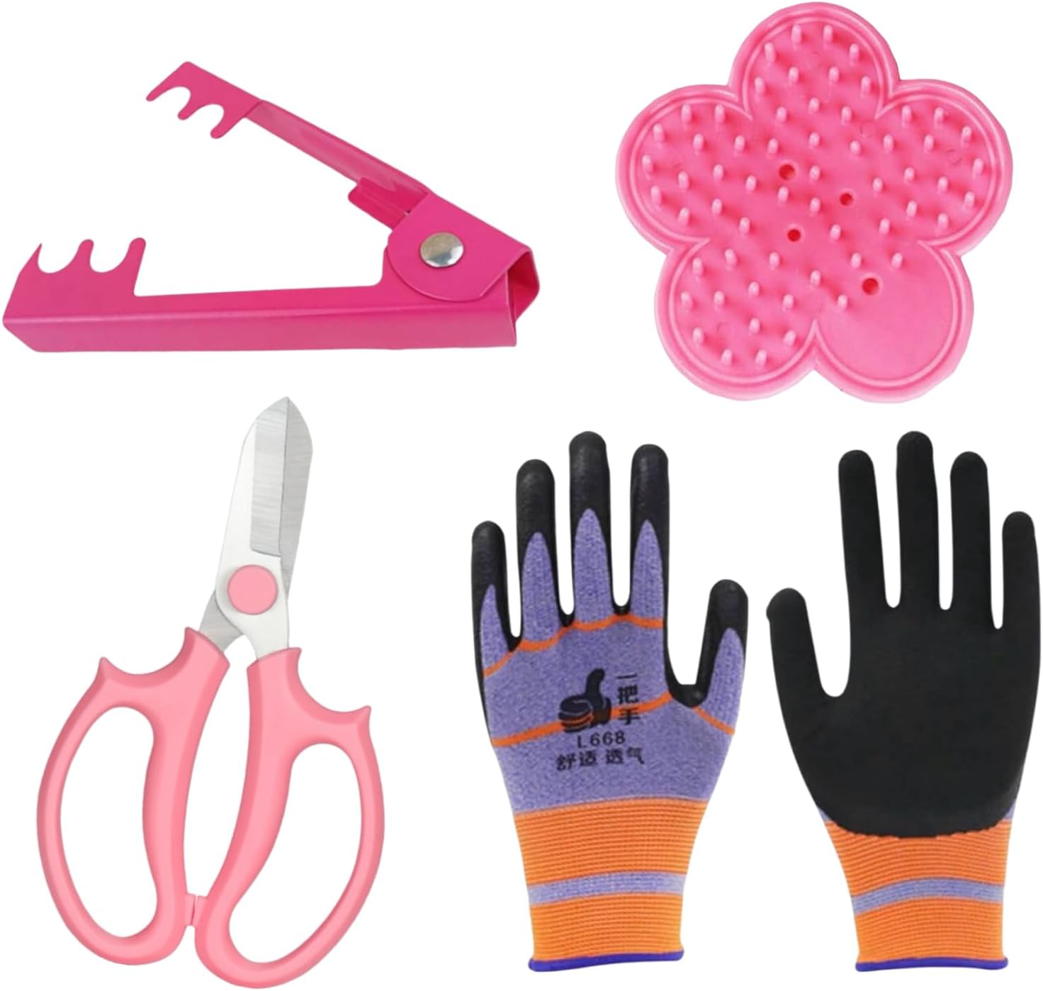 4 Pcs Flower Rose Thorn Stripper Thorn Leaf Remover Tool Garden Tool Sets Leaf Stripping Tool with Garden Glove and Garden Scissor