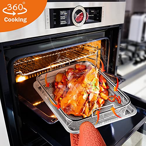 Jahy2Tech Air Fryer Basket And Tray For Oven Crisper Tray With Elevated Mesh Stainless Steel 11''X8.6''X2.1'' For Fries/Bacon/Chicken(Silver) #TOP3