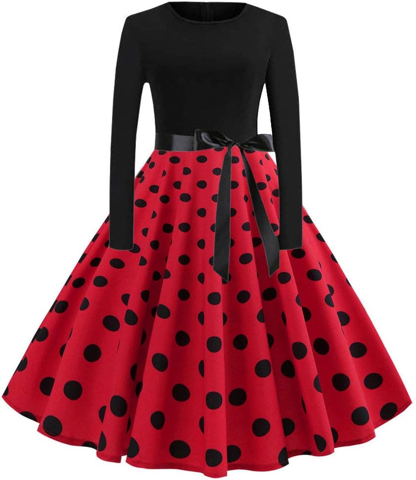 BaZhaHei Women Vintage Bodycon Long Sleeve Dress 1950s Classy Rockabilly Retro Floral Pattern Print Cocktail Evening Swing Party Dress