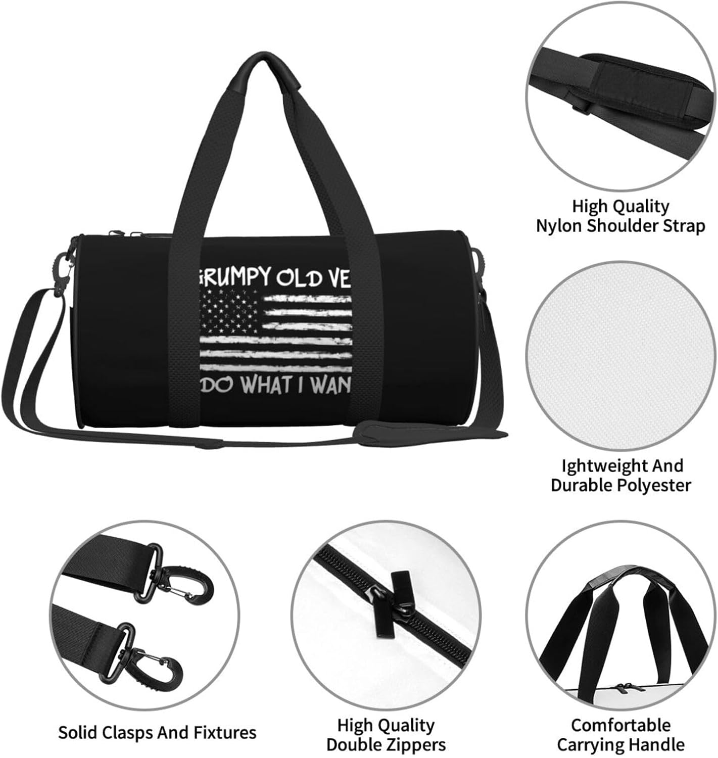 Grumpy Old Vet I Do What I Want Duffel Bag Gym Bag Travel Sports Tote Large Foldable Beach Swim Yoga3