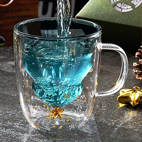 Christmas Mugs Cute Coffee Cup Snowflake Double Walled Glass Tree Mug With Lid For Couple Valentine's Christmas Day Romantic Birthday Gifts (Green) #TOP5