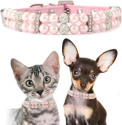 Miniatura 8 de Collar de perlas para perros y gatos, lindo collar de piel sintética de moda con diamantes de imitación de diamantes de imitación para mascotas,