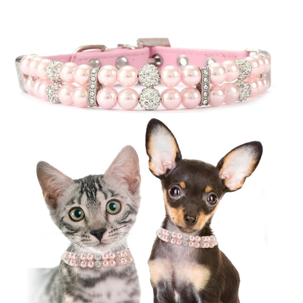 Collier mignon en cristal et perles pour chiens de petite taille