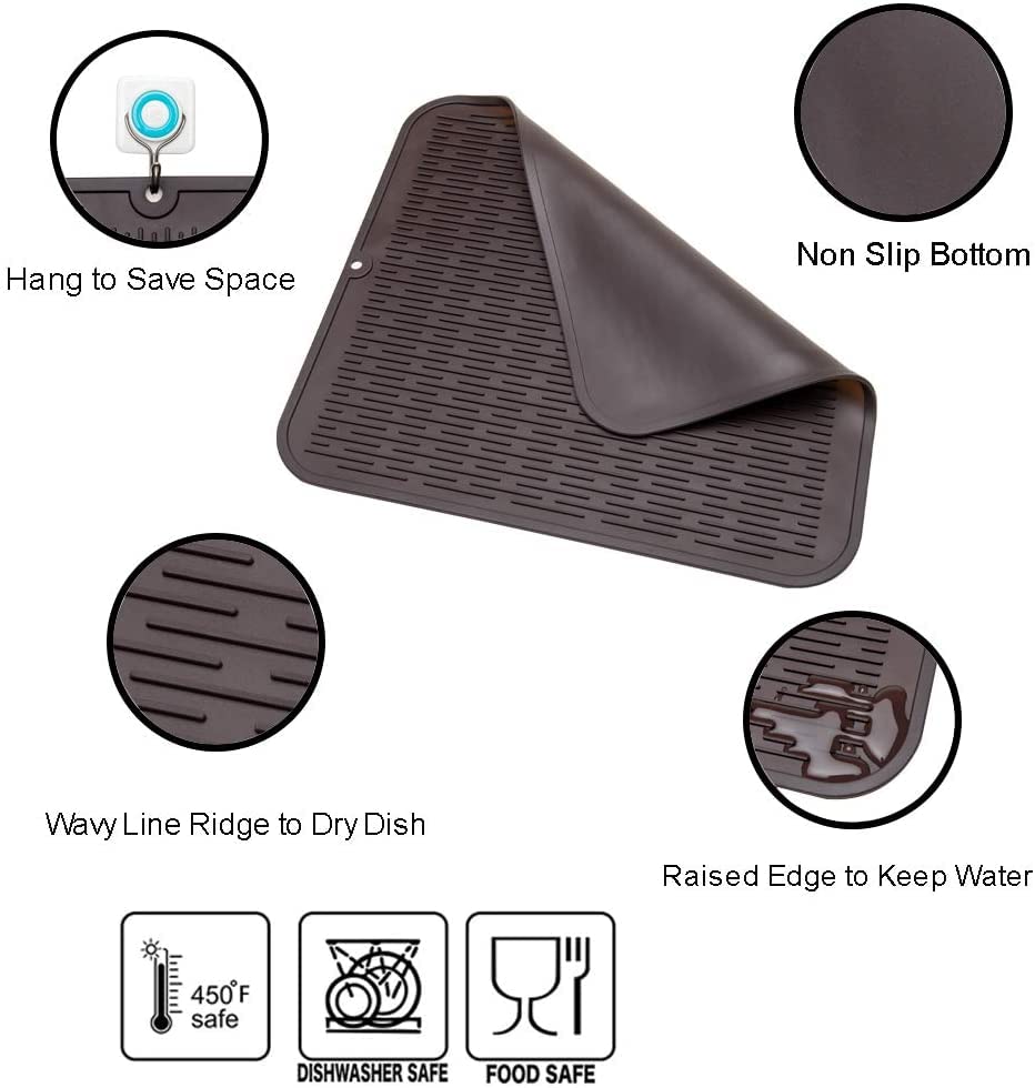 NILKANTH® Dish Drying Mat for Kitchen, Silicone Dishes Drying Mats for Counter, Rubber Dish Dryer Pad, Heat Resistant & Easy to Clean for Pots and Pans Brown (16 X 12IN) 4