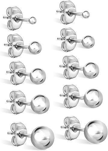 5pares aretes - Set de acero inoxidable bola redonda