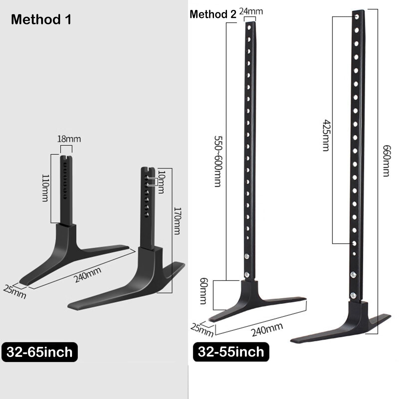 Supporto TV Regolabile per TV da 32-55 Pollici - Base Sostitutiva Regolabile in Altezza, Supporta Fino a 30 kg, Compatibile VESA Massimo 800x400 mm, Gambe TV robuste