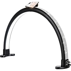 Half Moon Light with Phone Holder, 30" Half Moon Lamp, 40W LED Lash Light for Eyelash Extensions, Makeup, Tattoo, Spa, Desk Lamp for Nail Tech (White)
