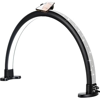 Half Moon Light with Phone Holder, 30" Half Moon Lamp, 40W LED Lash Light for Eyelash Extensions, Makeup, Tattoo, Spa, Desk Lamp for Nail Tech (White)