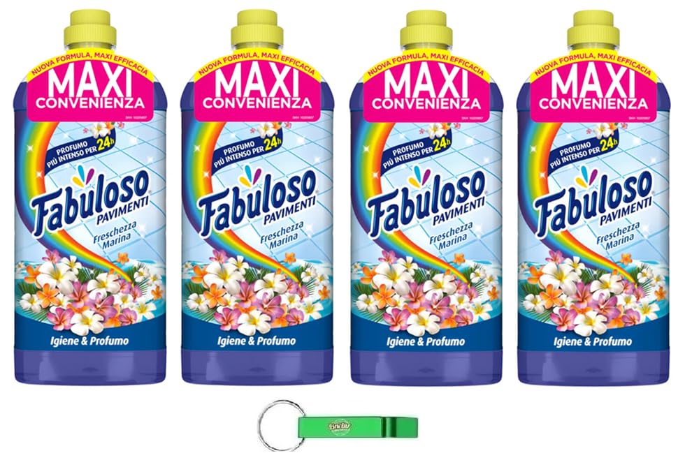 Fabuloso Detergente Pavimenti Freschezza Marina - Limpiador de suelos, aroma fresco del mar, ideal para todo tipo de suelos y superficies, 1250 ml, incluye llavero Beni Culinari
