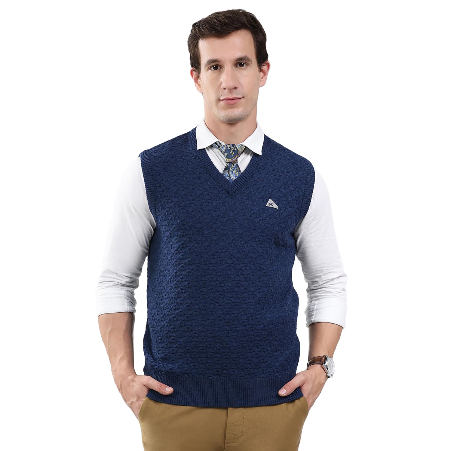 monte carlo Men's Regular Fit Sweater | Self Design Pattern | Pull-On Closure with Sleeveless V Neck | Textured Knit Vest for Men-picture-51