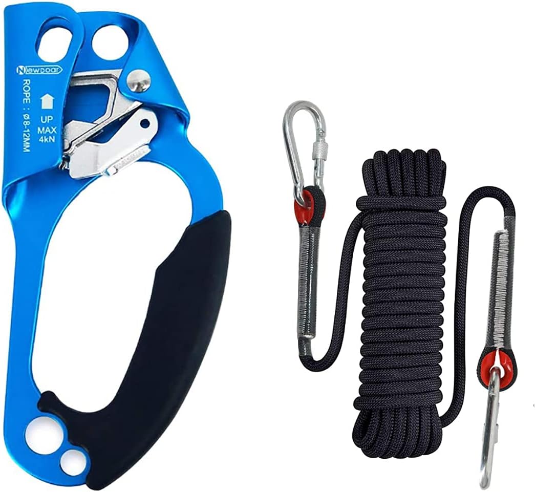 NewDoar CE Certified Right Hand Ascender 10mm Static Climbing Rope (Black/33ft/10M) Climbing Equipment Fire Rescue Rope