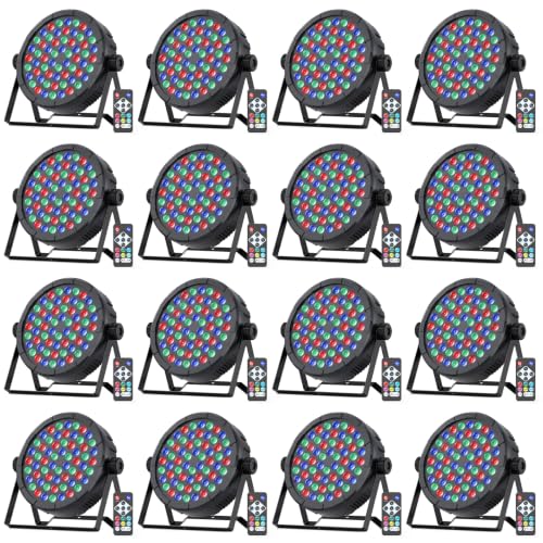 Image of RGB Stage Par Lights 60 LED Uplights, Remote 7CH DMX512 Auto Sound Activated Uplighting Indoor, DJ Lights for Parties Event Wedding Club Church Band Stage Lighting(16 Pack)