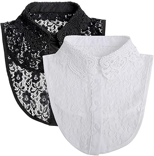 2 Pack Women's Lace Fake Collar,Detachable Dickey Collar, Blouse Half Shirts Collar,Flower False Collar
