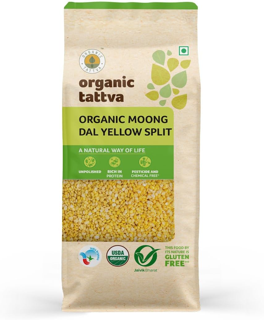 ORGANIC TATTVA Mung Dal 1 kg | Yellow Moong Dal Split | Unpolished Organic Fresh & Natural Grocery Item | Healthy & Protein-Rich for Everyday Cooking