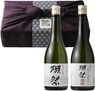 獺祭+焼酎カジュアルセット 風呂敷包み 720ml×2本 日本酒 純米大吟醸45 酒粕焼酎 (風呂敷 紫 お誕生日)