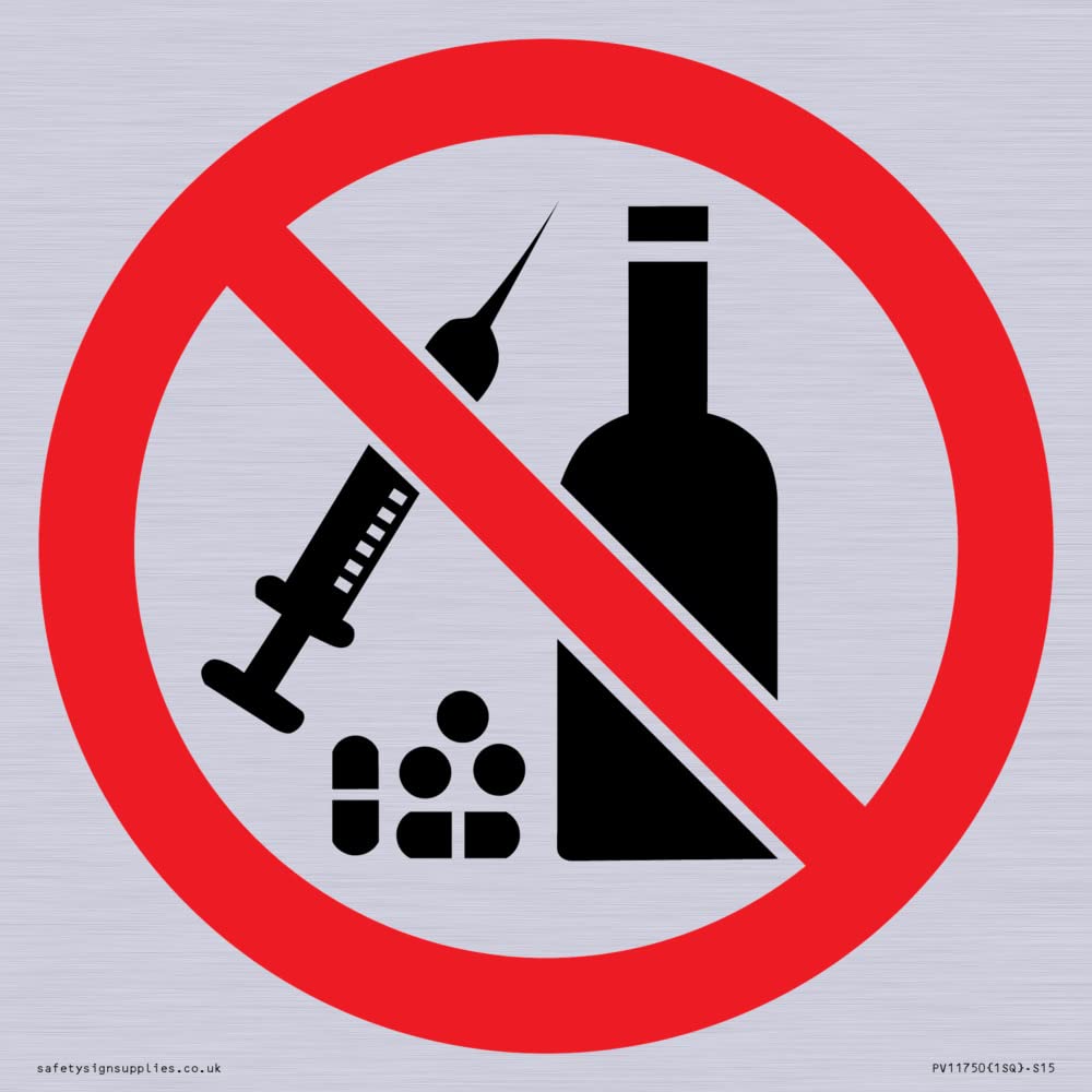 P908 Prohibition: No alcohol or drugs Sign - 150x150mm - S15