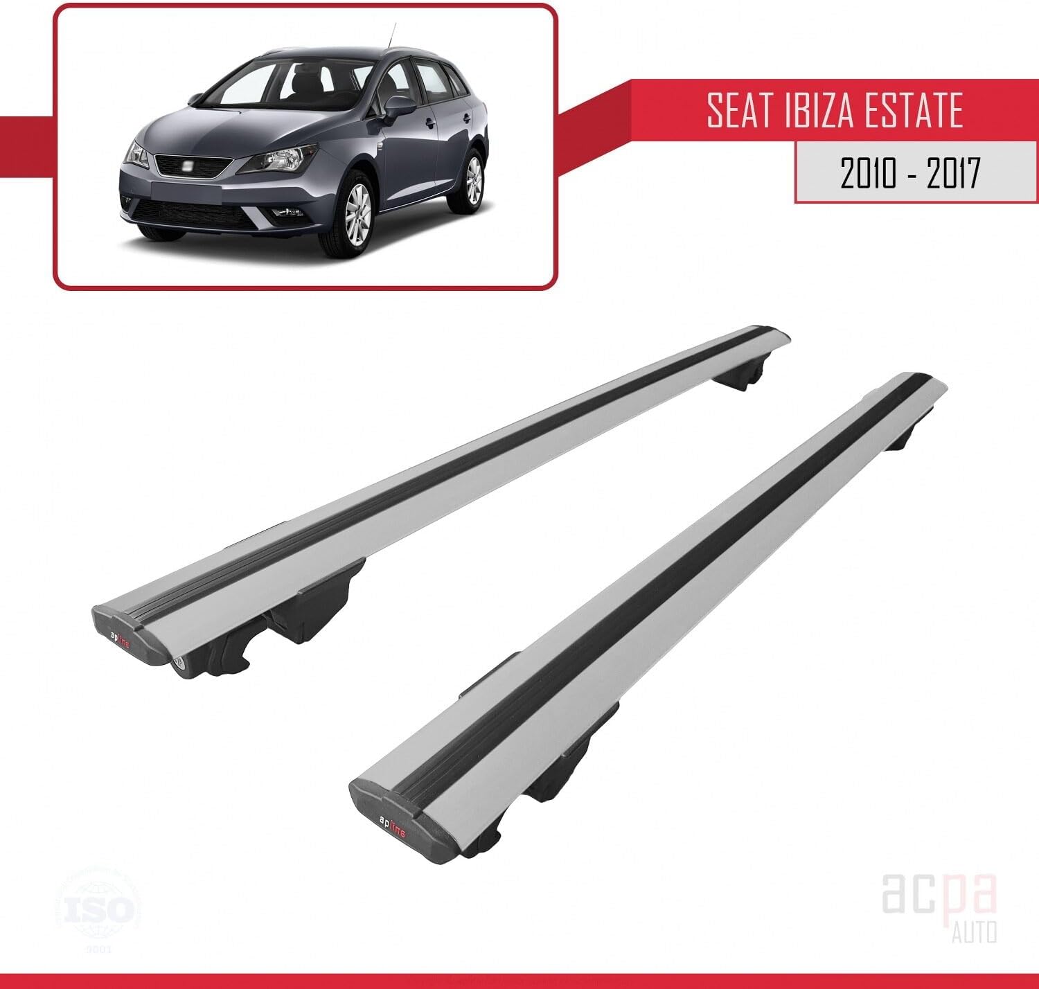 Compatible with Seat Ibiza ST 2010-2017 Roof Rack Hook Pannier Rack Railing Rack with Key Aluminium Grey