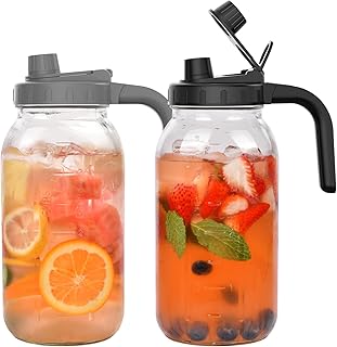 2-Pack 64oz Glass Mason Jar Pitchers with Wide Mouth & Measurement Marks...