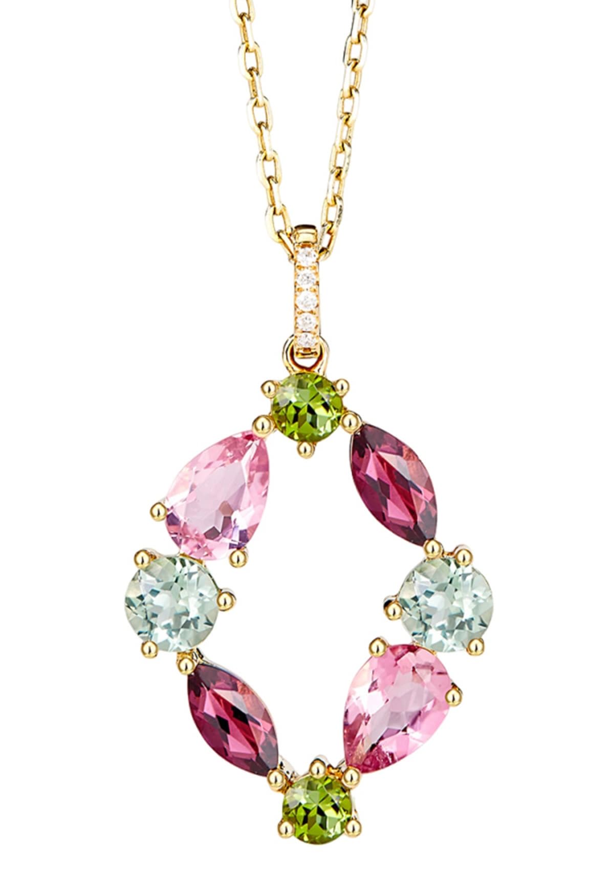 Collar para mujer de oro amarillo de 9 K/14 K/18 K, turmalina multicolor, colgante de flores para mujer, cadena Au 750/585/375, cadena para mujer con moissanita, joyas de oro auténtico