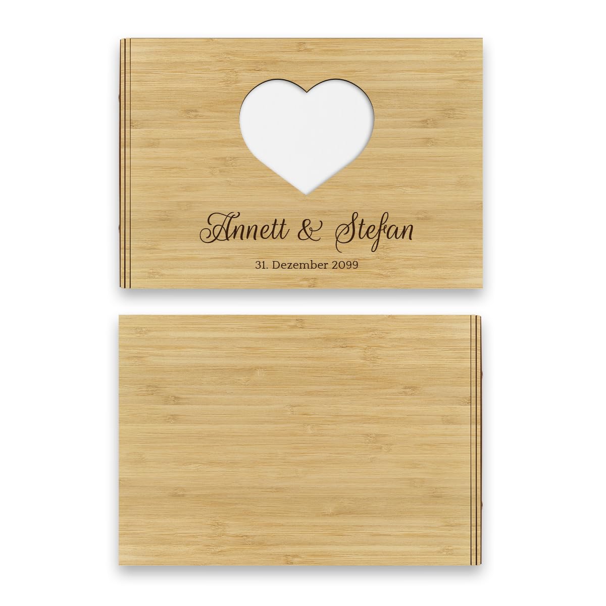 Personalisiertes Hochzeit Gästebuch echtes Holz lasergeschnitten DIN A4 Hochzeitsbuch mit Lasergravur - Herz - mit 72 Blatt / 144 Seiten Naturpapier Weiß