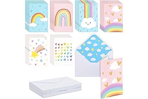 Paper Junkie 48 Pack Pastel Rainbow Thank You and Stationery Cards Set for Girls Birthday