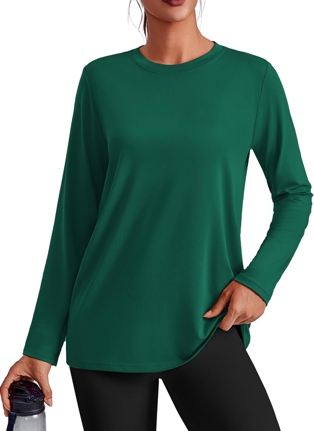 PINSPARK Workout Tops for Women Long Sleeve Yoga Shirts Crew Neck Athletic Top Loose Fit for Running Gym Hiking