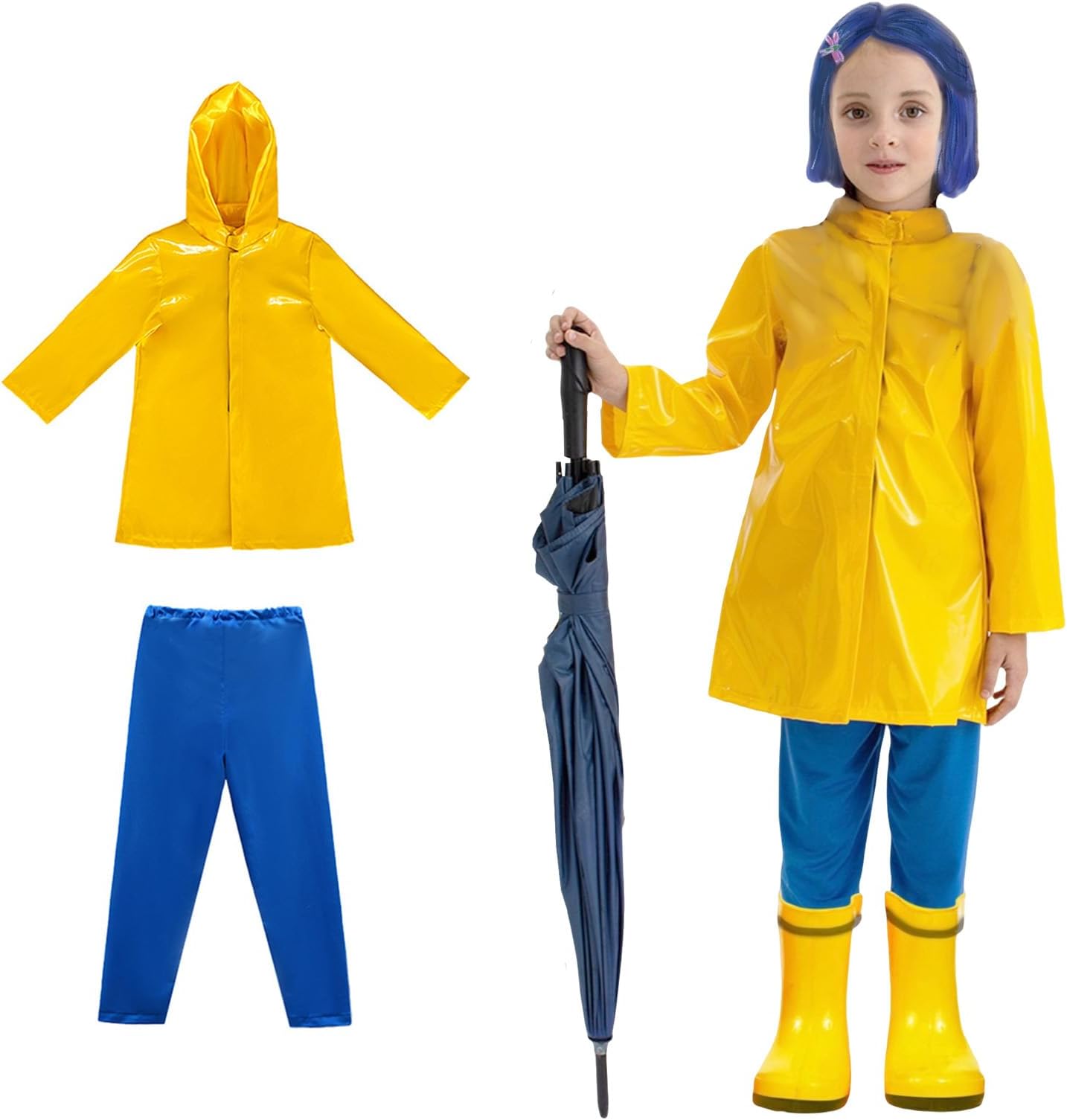 animacoserCoraline Costume Kids Yellow Raincoat and Blue Pants Costume Set Halloween Cosplay Accessories Merchandise