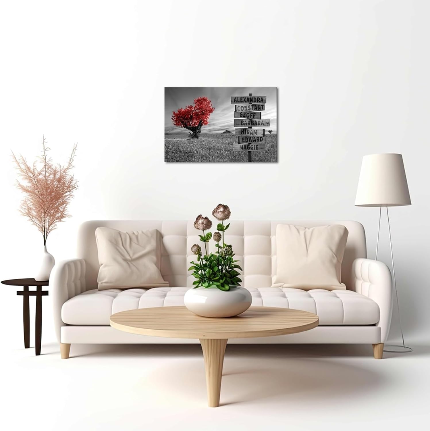 iLOOKLiKE Personalized Crossroads Street Sign Family Name Wall Art Love Heart Tree Pictures Painting Custom Multi Name Canvas Poster Prints Black And White Landscape Artwork for Home Gifts