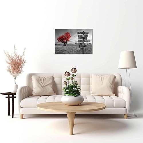 Miniatura 3 de iLOOKLiKE Letrero de calle personalizado de Crossroads con nombre de familia, arte de pared de amor, corazón, árbol, pintura, lienzo con varios