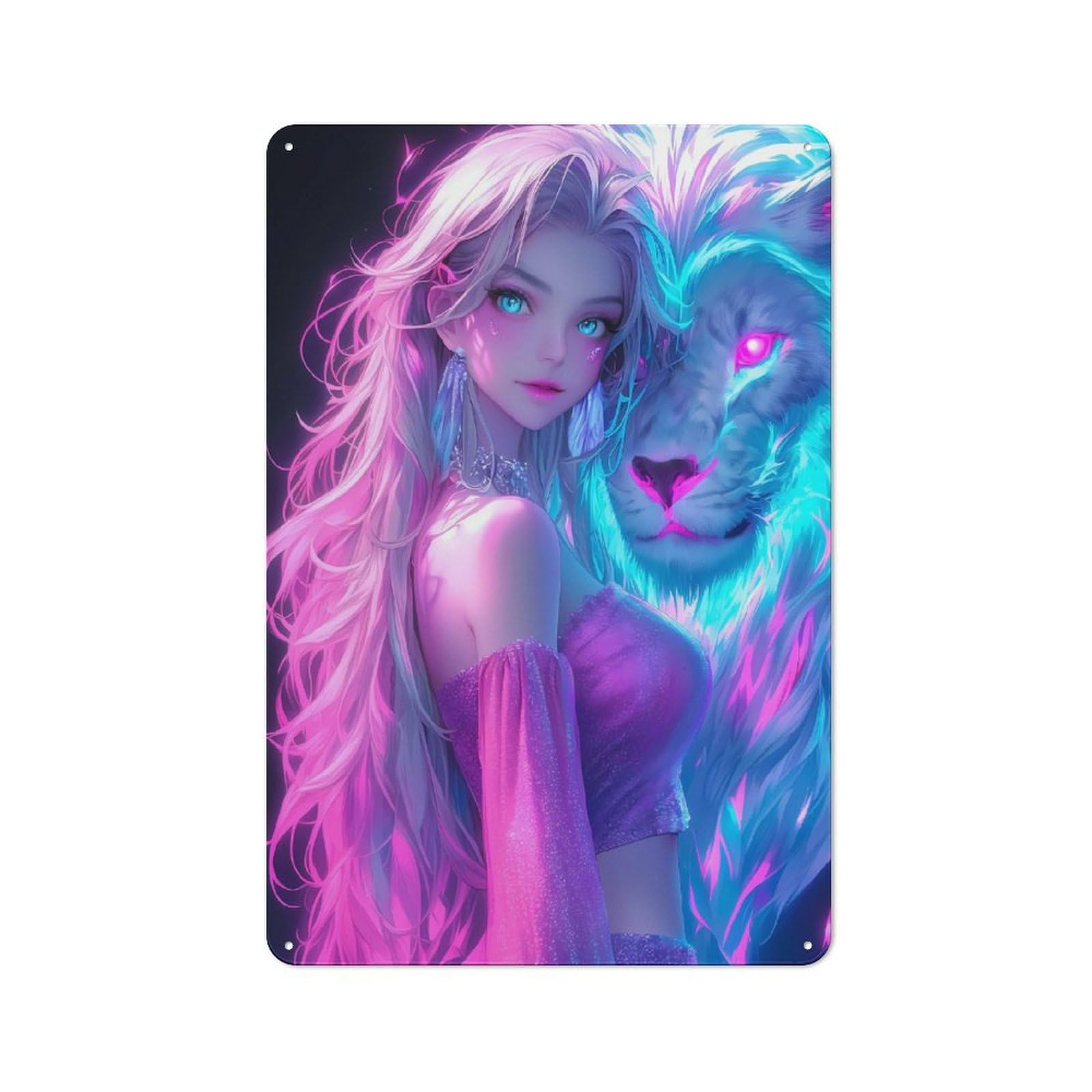 Junmoney Girls Style-13 Neon Lion Vintage Tin Sign 30X20cm For Pub Or Café, For Everyday Room Decor With A Vintage Look
