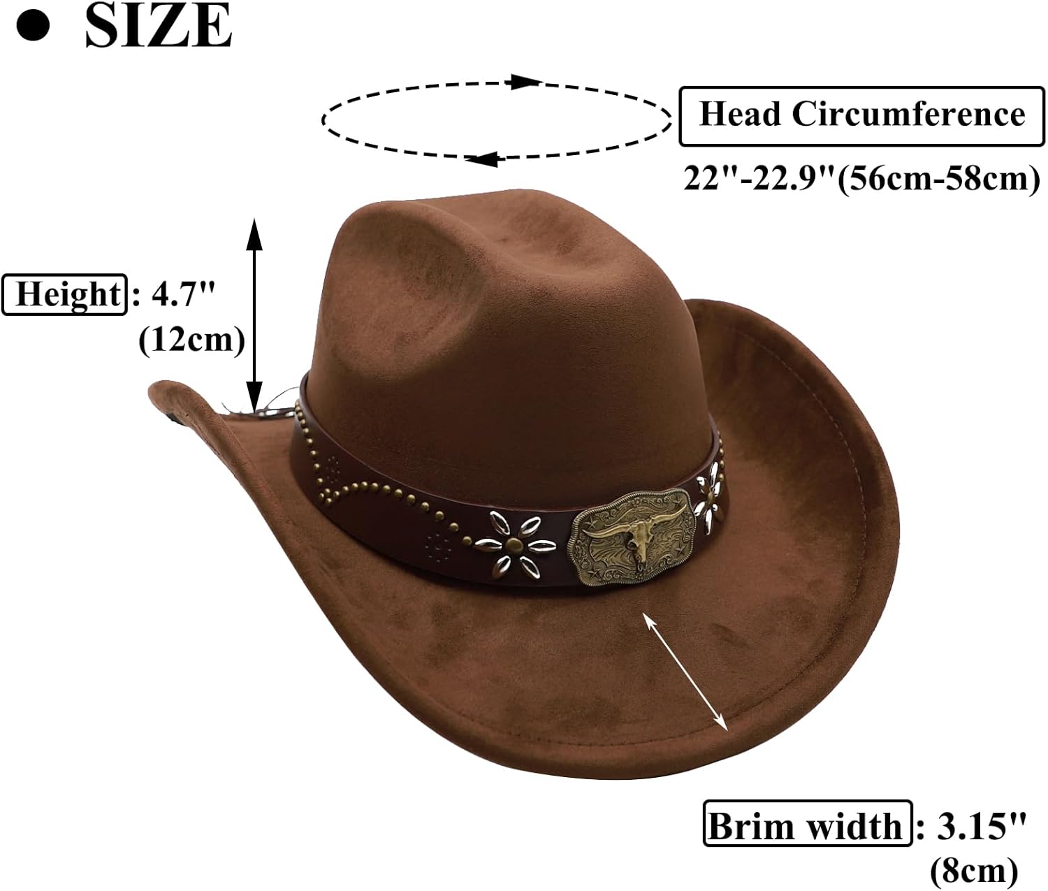Western Cowboy Hat for Men Cowgirl Hat for Women Wide Brim Felt Fedora Hats Classic Cowboyhat with Buckle Belt - Image 3