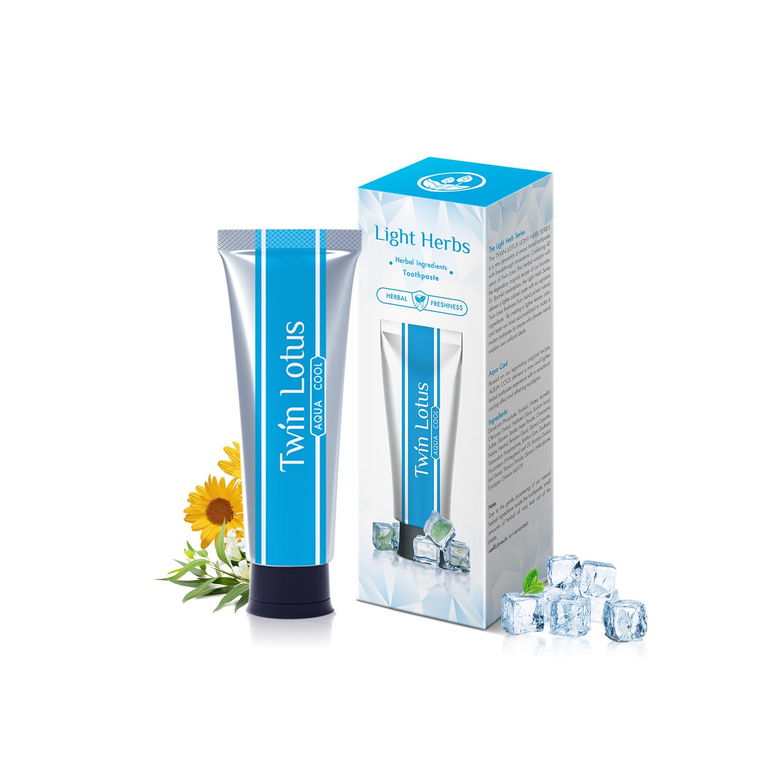 Twin Lotus Natural Herbal Aqua Cool Toothpaste,Minty Fresh Flavor,Fluoride Free,Gluten Free,Non GMO,for Bright White and Firm Teeth,Long-Lasting Fresh Breath,3.52oz 1 Pk