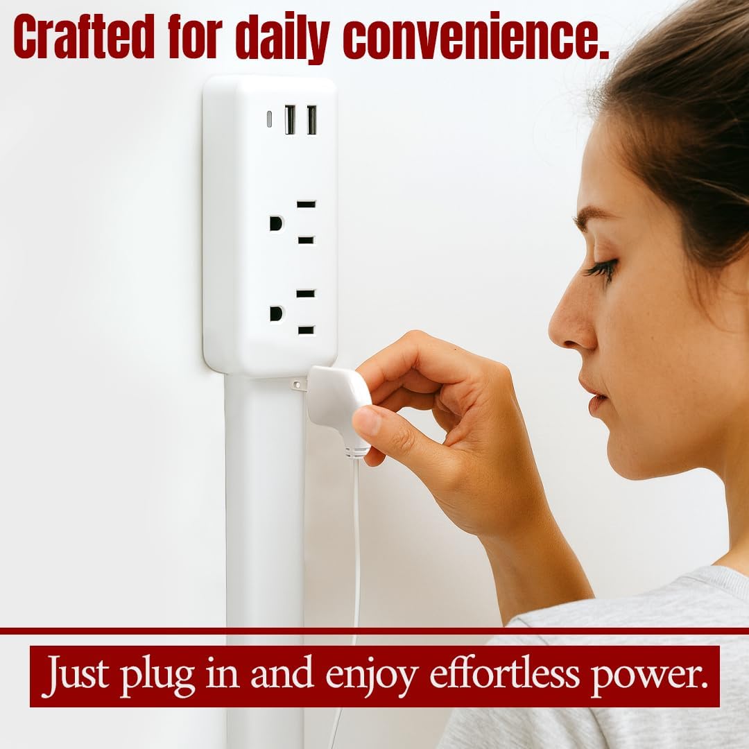 Electrical Outlet Extender Stick -Rotates 180° Access Hard-to-Reach Outlets USB-A, USB-C & 2 AC Outlets Adjustable 17"-27" Extension, Power Stick for Hard-to-Reach Outlets Behind Sofa, Bed & Desk