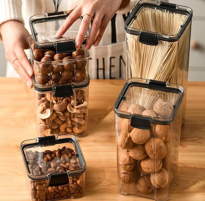 Image of TEKCOOL Glass Air Tight Containers For Kitchen Storage Set, Bpa Container For Kitchen Storage Set, Kitchen Organizer And Kitchen Accessories Items & Storage(700 Ml Set Of 4), Black