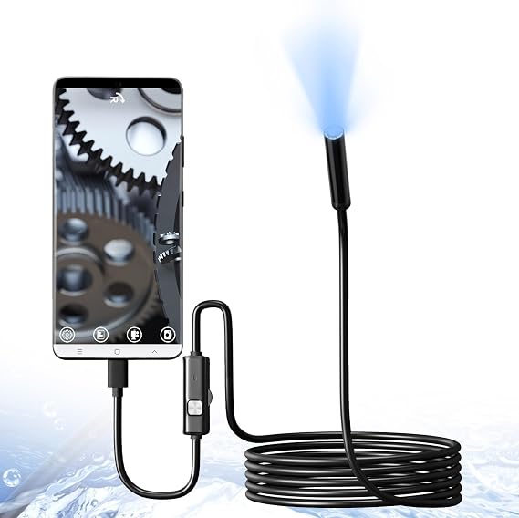 Endoscope Camera,5.5MM Waterproof Inspection Camera with Light,Type-C Direct Camera Hd 1 Million Industrial Endoscope, Automotive Maintenance for Wall/Automotive/Engi(Size:5M Flexible Cable)
