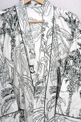 Image of Pure 100% Cotton Robe For Womens Bathrobe Dressing Gown Long sleepwear Free Size Kimono