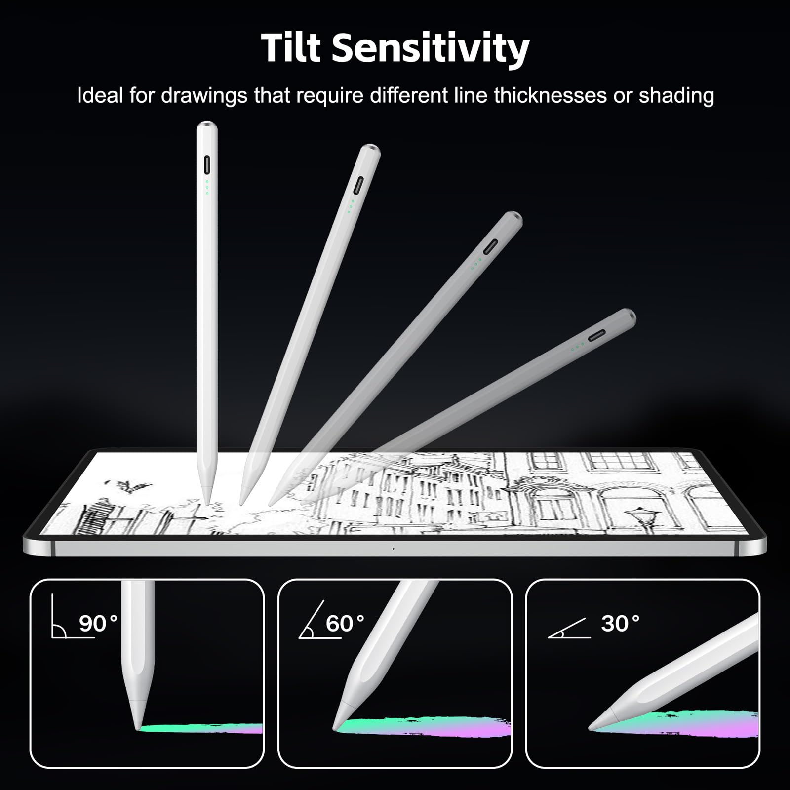 Stylus Pen for iPad 2025-2018 with 13mins Fast Charge,Tilt Sensitive Palm Rejection Pencil for iPad 11th A16,10th/9th/8th/7th/6th, Air 11/13 M2/M3,Pro 11/13 M4,Pro 12.9“,Air 5/4/3,Mini 7/6/5