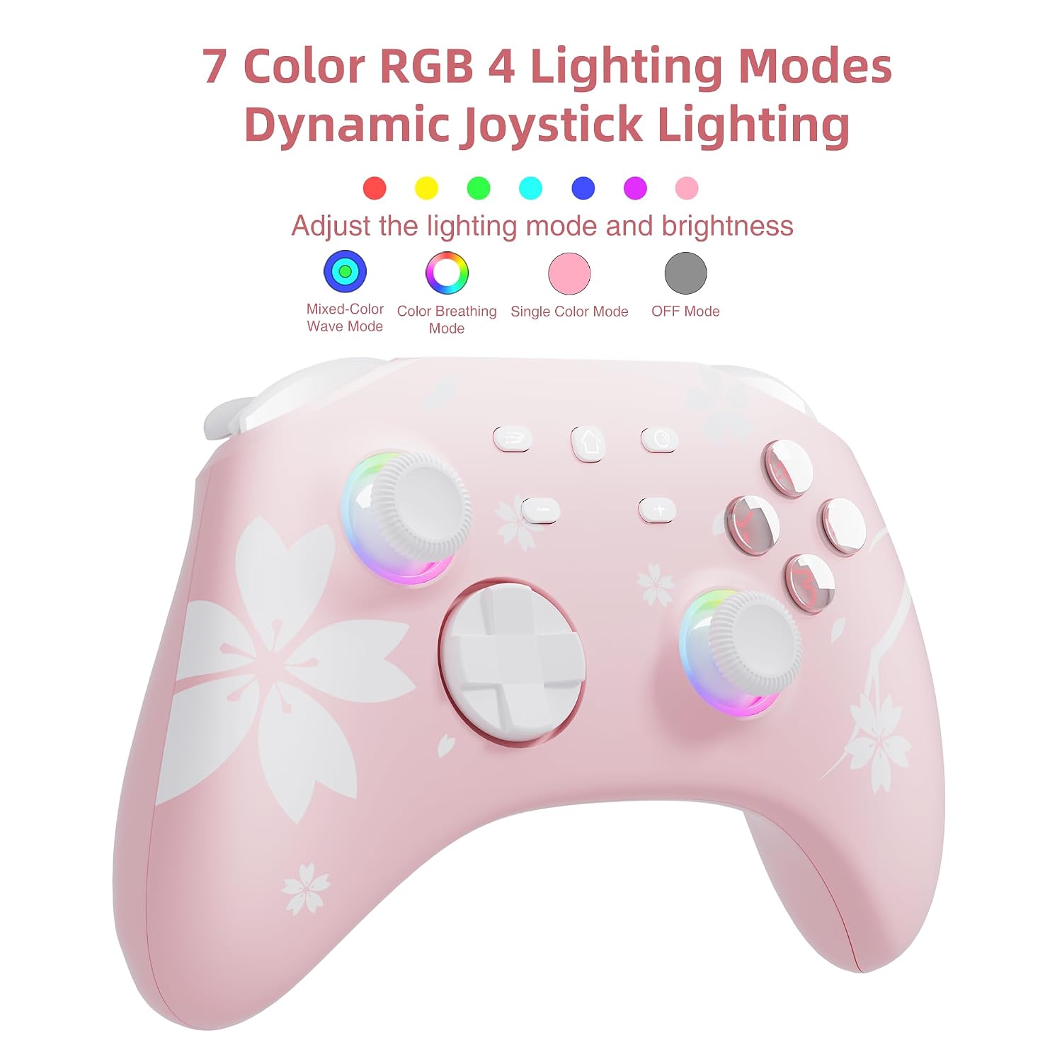 Mytrix Wireless Pro Controllers Compatible with Nintendo Switch, Windows PC iOS Android Steam/Steam Deck, Sakura Pink Bluetooth Controller with Programmable, Wake-Up, Headphone Jack, Adjustable LED Light/Turbo/Vibration