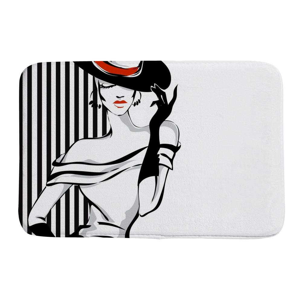 Tapis de bain noir et blanc antidérapant en polaire corail douce pour salle de bain
