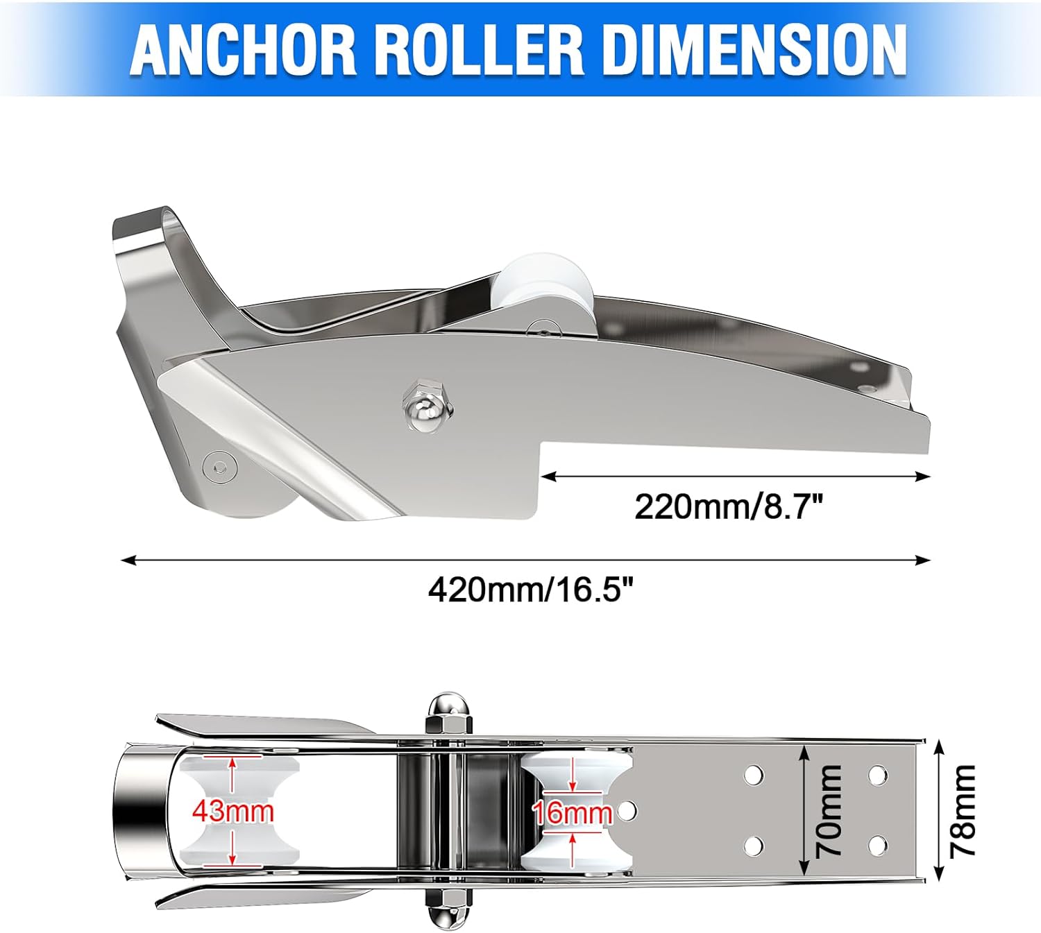 Bow Anchor Roller with Anchor Lock Marine Grade 316 Stainless Steel Hinged Self-Launching Double Bow Roller