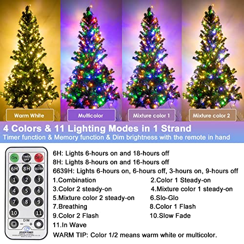 Decute 300Led Christmas Tree Lights Outdoor Indoor String Lights 108Ft Extendable, 11 Modes 4 Colors Changing Waterproof Twinkle Fairy Lights Party Decor With Timer Remote(Warm White & 3 Multicolors) #TOP1